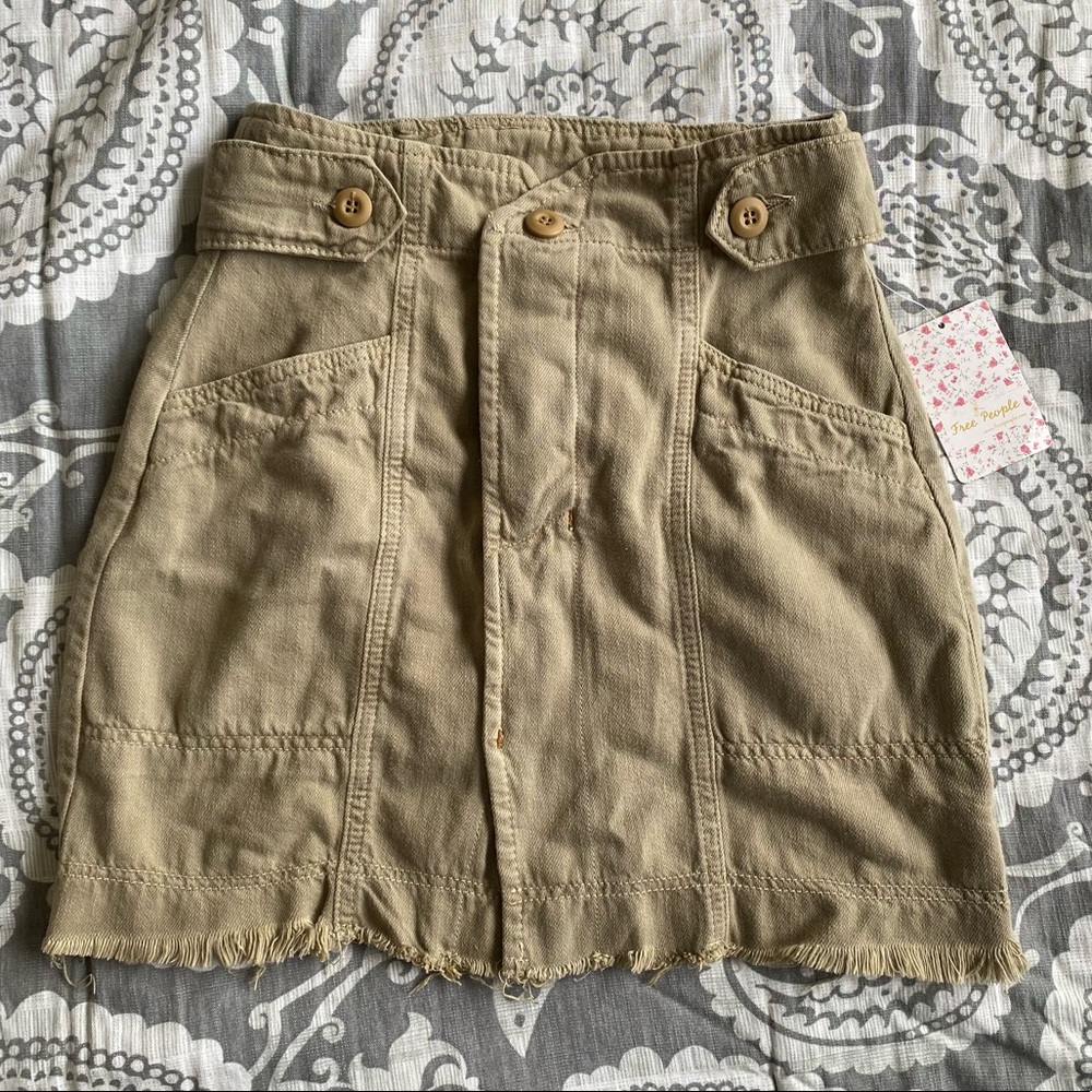 Free People Olive Button-Up Skirt